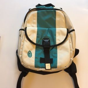 White and teal Timbuk2 small backpack
